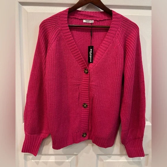 Zeagoo Chunky Knitted Cardigan Long Sleeve Women’s Size Small Raspberry NWT - Picture 2 of 9